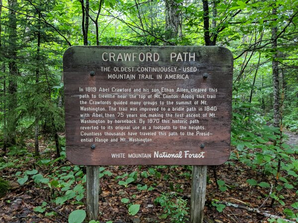 A wooden sign at the start of the Crawford Path, describing its history