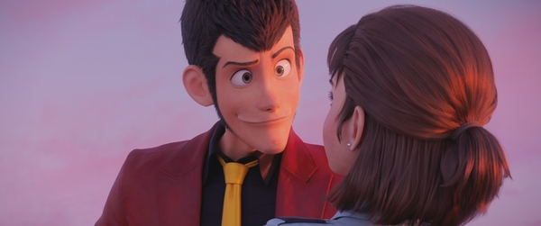 A still from Lupin III: The First showing the title character grinning