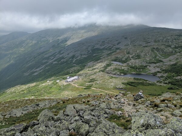 Looking down from Mount Monroe to the Lakes of the Clouds Hut