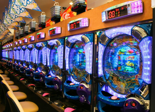 A row of pachinko machines