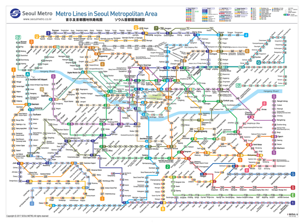 A map of the Seoul metro systems many lines