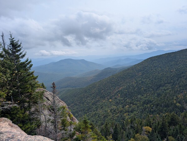 View from Stairs Mountain, with dark clouds in the distance