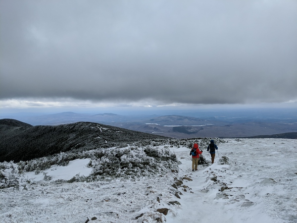 An icy trail on a New Hampshire mountaintop